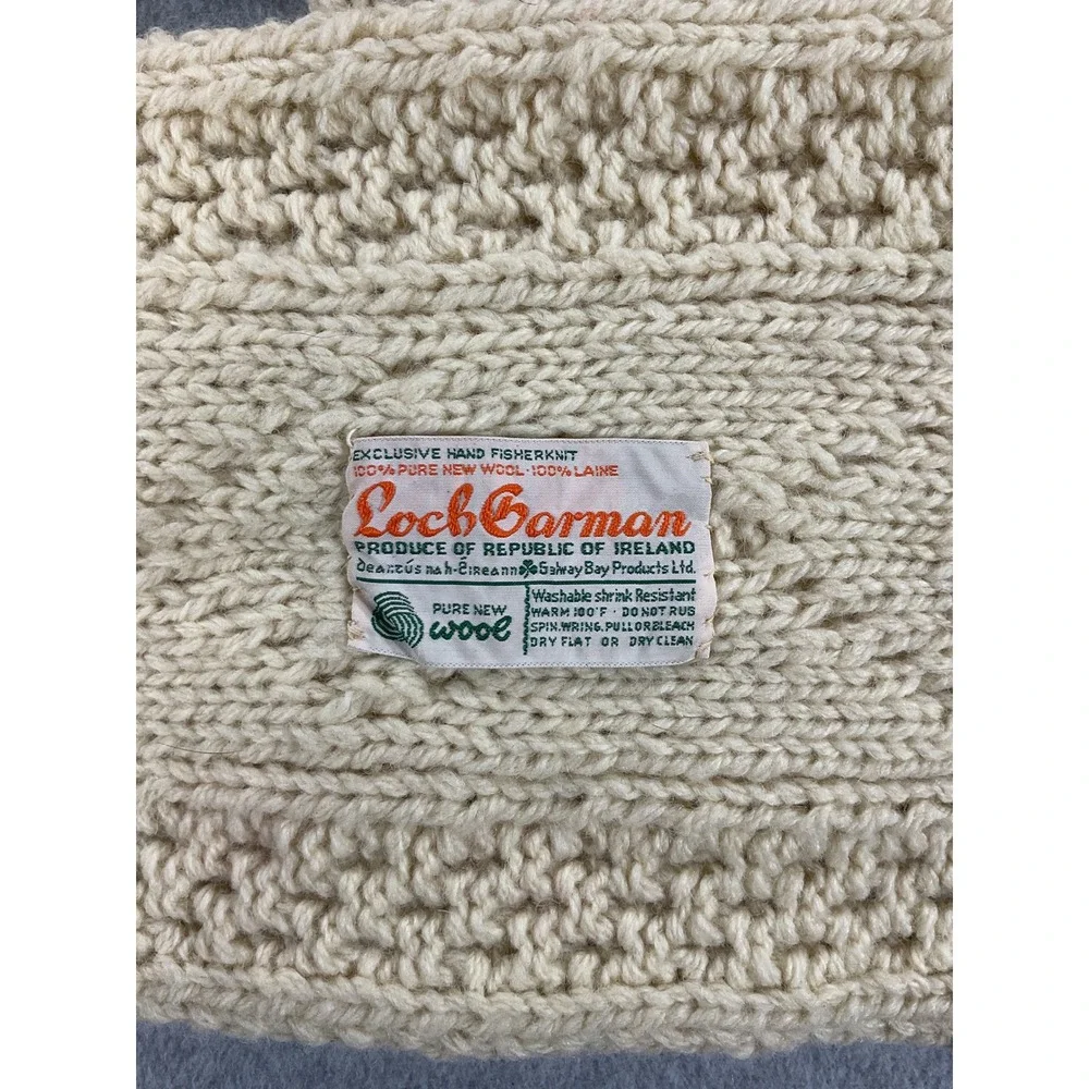 Loch Garman Ireland Pure New Wool Hand Fisherknit Aran Cable Scarf Cream 2739
